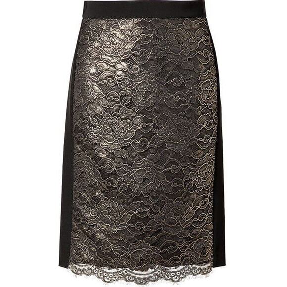 $315 DKNY Black Gold Floral Lace Pencil Skirt Career Cocktail Party NWT 8 D366 - Picture 2 of 3